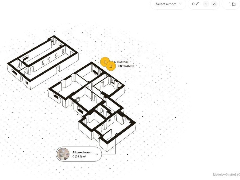 Reellen 3D-Grondrëss aus engem vun eisen Objeten: Bauerenhaus zu Hilscheid, mat Punktewollek, Raumnimm a Quadratmeterangab