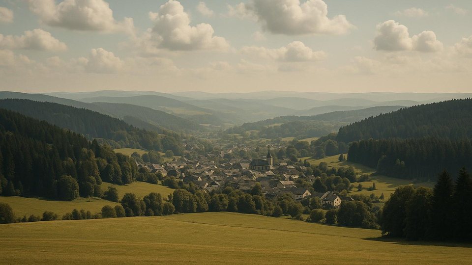 Landschaft vun der Regioun ronderëm Prüm — Bild mat kënschtlecher Intelligenz erstallt