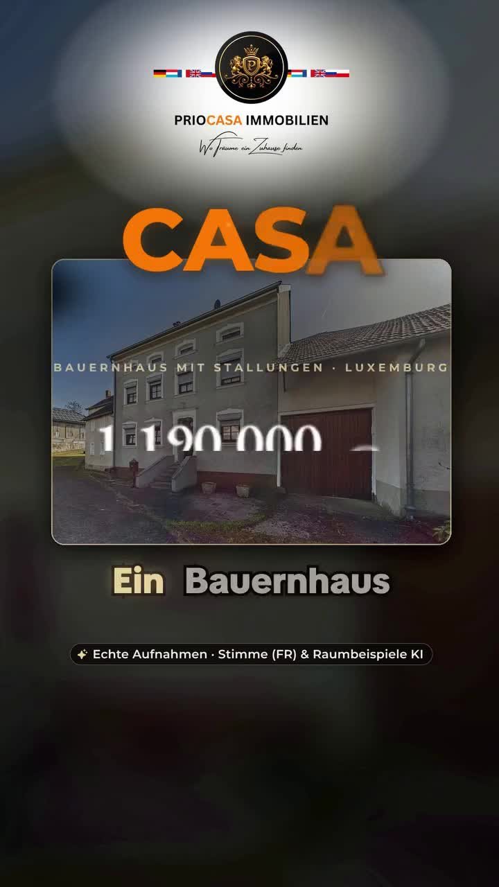 Facebook-Beitrag von PRIOCASA Immobilien vom 14. Oktober 2026: 🏰 PRIX RÉDUIT · Mompach (canton d'Echternach, Luxembourg) – ferme avec étables pour 1 190…