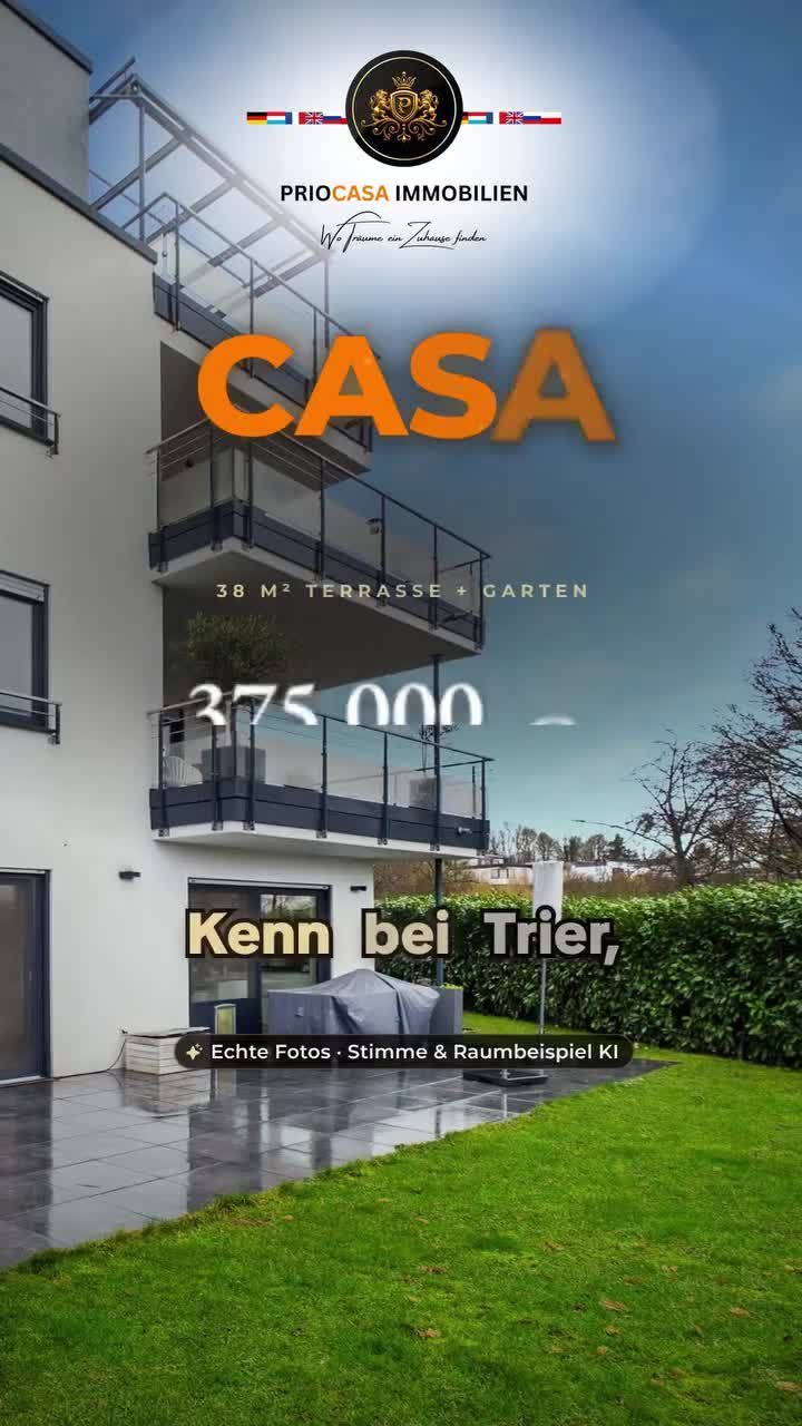 Facebook-Beitrag von PRIOCASA Immobilien vom 25. Oktober 2026: Rund 38 m² Terrasse + Garten: Wohnung in Kenn, 375.000 € 💬 Kommentieren Sie KENN – wir…