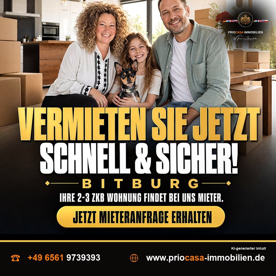 Instagram-Beitrag von PRIOCASA Immobilien vom 26. September 2026: Schnell vermieten? In BITBURG läuft’s! 🏡 📍 BITBURG zeigt 2026 ein klares Bild: 2- bis…