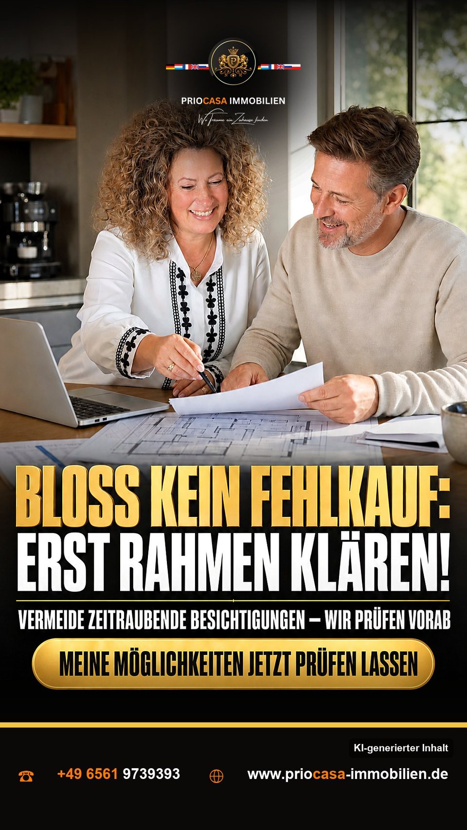 Instagram-Beitrag von PRIOCASA Immobilien vom 27. August 2026: Bloß kein Fehlgriff beim Immobilienkauf 🏡 Besichtigen ohne Plan? Spart niemandem Zeit…
