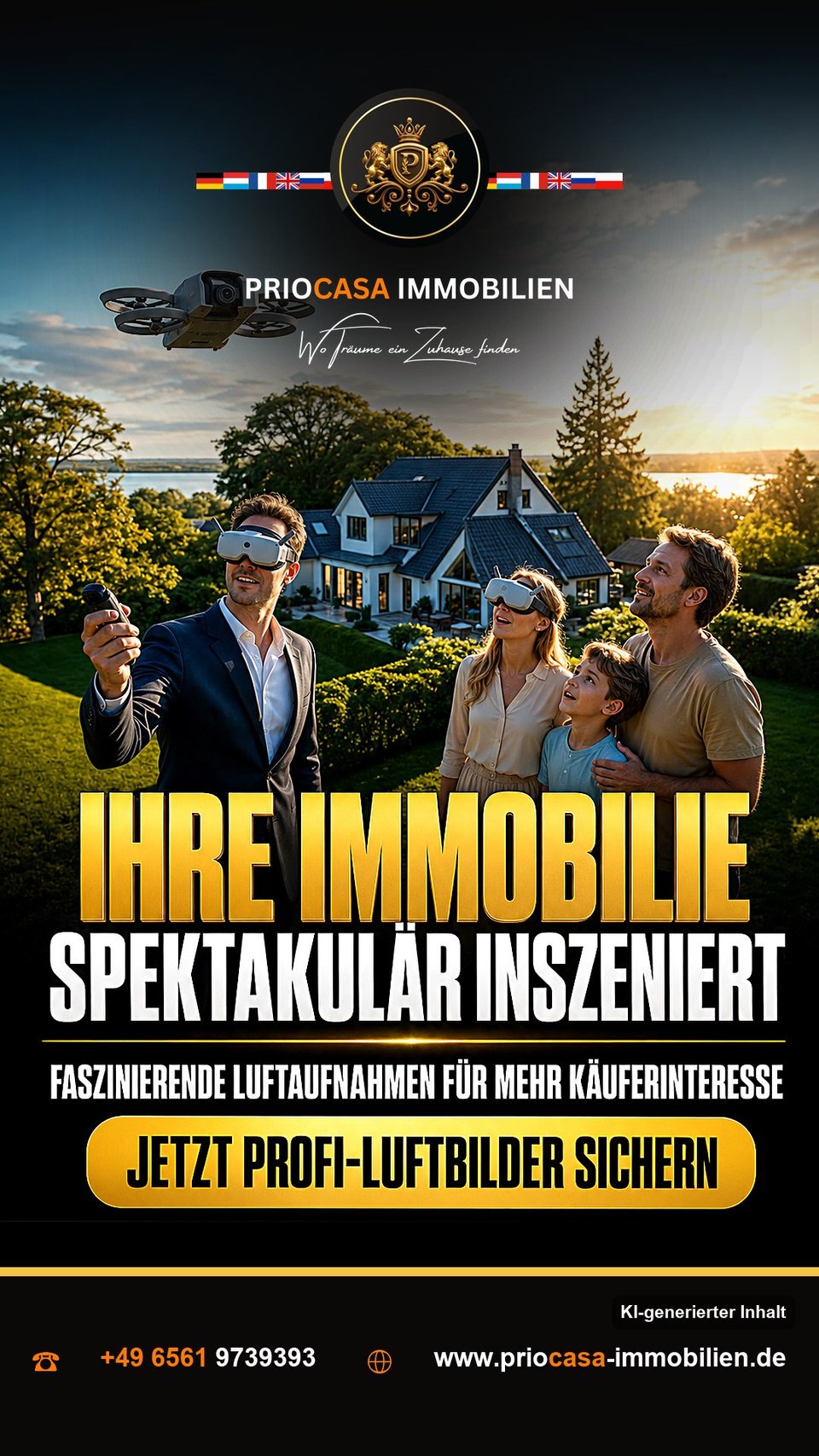 Instagram-Beitrag von PRIOCASA Immobilien vom 29. August 2026: Ihre Immobilie aus neuen Höhen 🏡 Immobilienfotos wie aus dem Bilderbuch? Mit der DJI Neo…