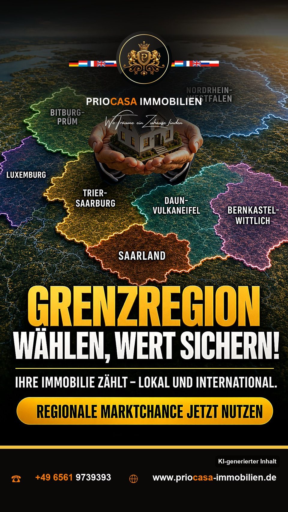 Instagram-Beitrag von PRIOCASA Immobilien vom 30. August 2026: Grenzgebiet klug genutzt. 🏡 Wer die Karte kennt, weiß mehr: 📍Trier-Saarburg…