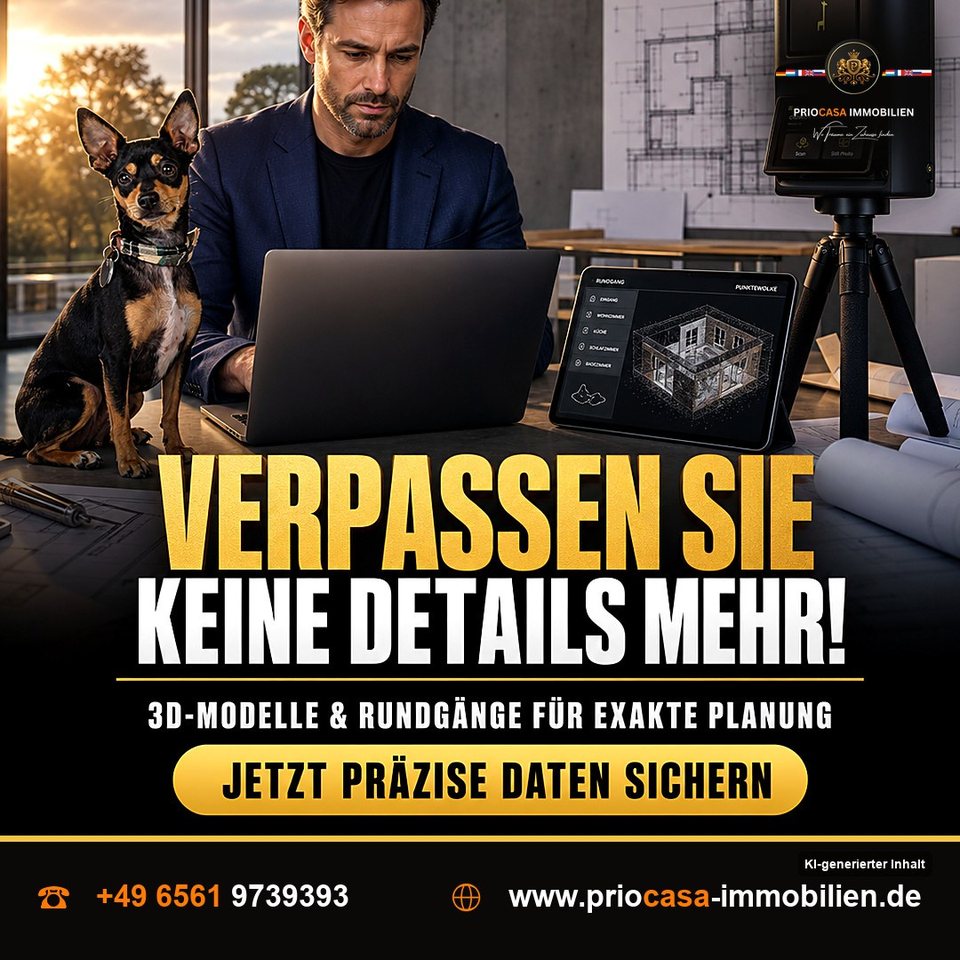 Instagram-Beitrag von PRIOCASA Immobilien vom 4. September 2026: Verpassen Sie keine Details mehr! 🏡 Modernste 3D-Laserscanning-Technik liefert…