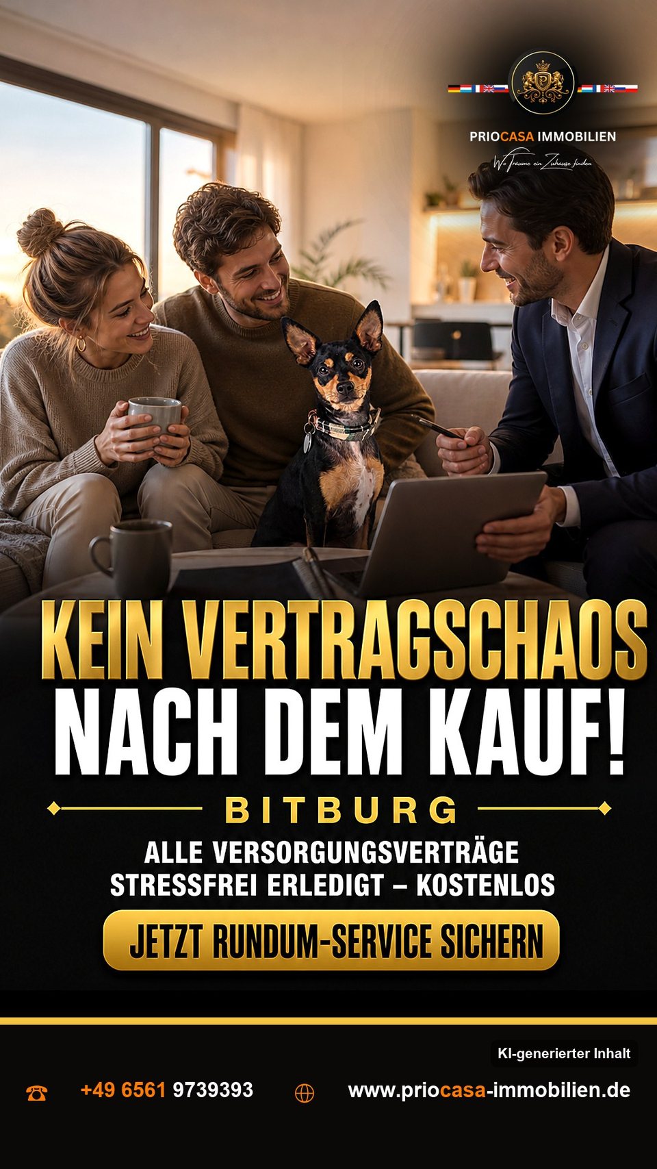 Instagram-Beitrag von PRIOCASA Immobilien vom 6. September 2026: Kein Vertragschaos nach dem Kauf! 🏡 📍BITBURG aufgepasst: Nach dem Immobilienkauf geht der…