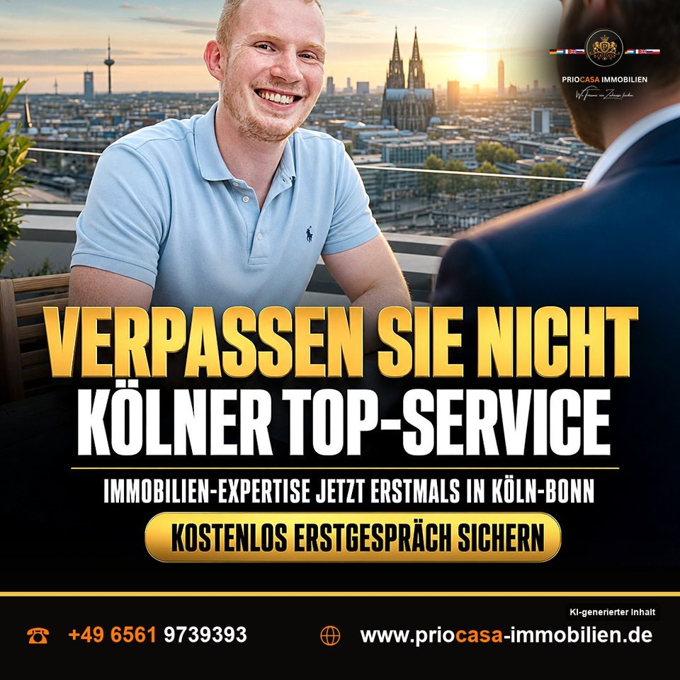 Instagram-Beitrag von PRIOCASA Immobilien vom 17. September 2026: Kölner Immobilien? Jetzt wird’s professionell! 🏡 Sebastian bringt frischen Wind in die…