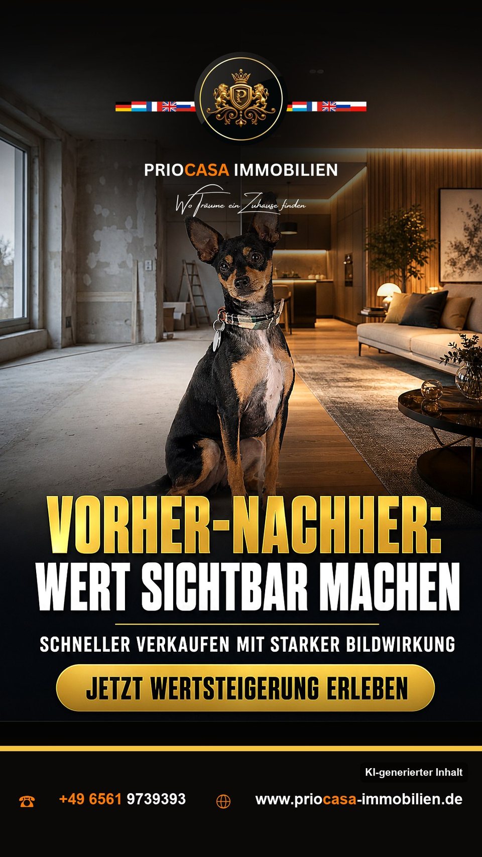 Instagram-Beitrag von PRIOCASA Immobilien vom 23. September 2026: Vorher-Nachher: Immobilien, aber mit Wow-Effekt 🏡 Das Auge kauft mit – und manchmal auch…