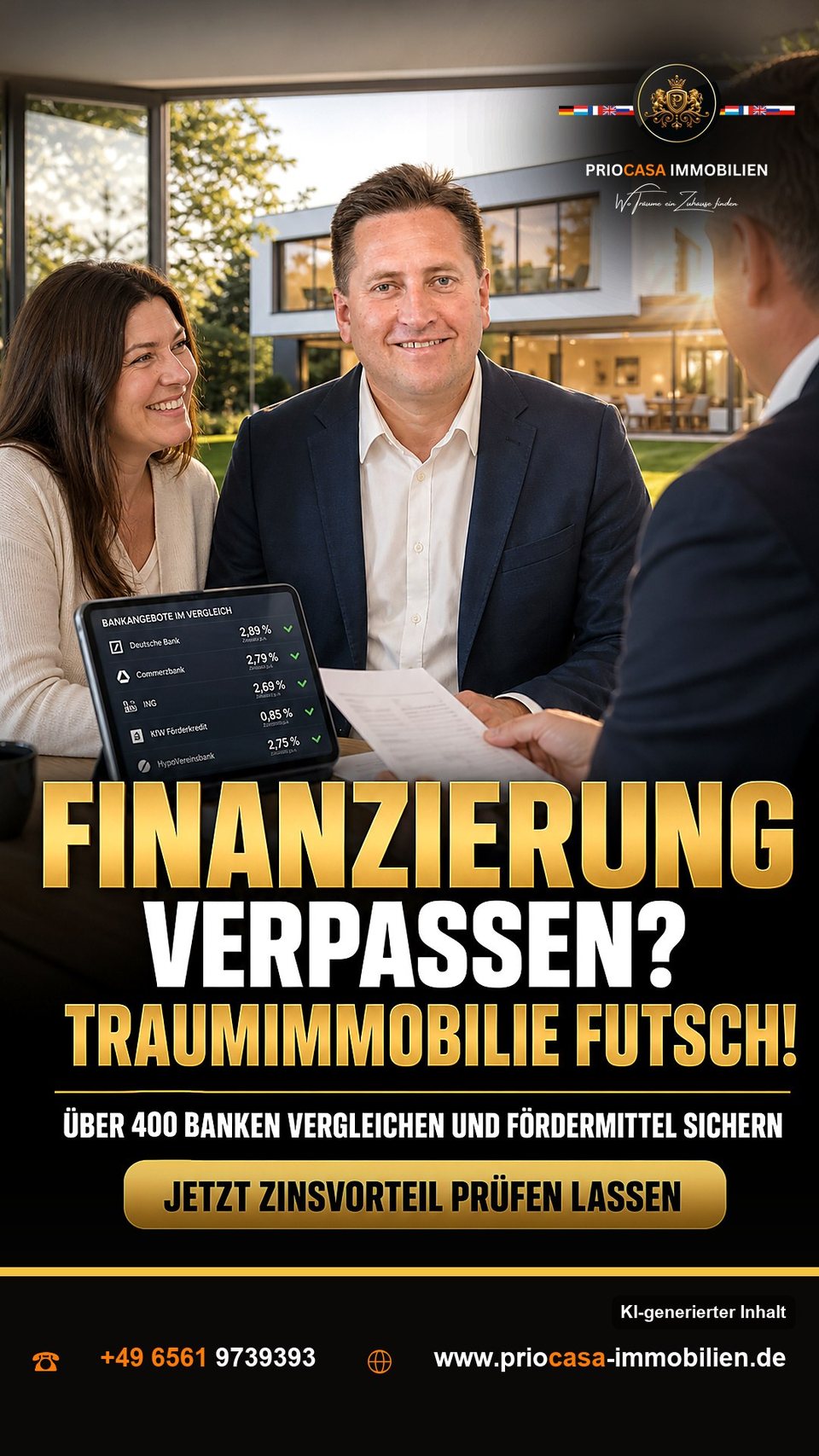 Instagram-Beitrag von PRIOCASA Immobilien vom 24. September 2026: Finanzierung verpassen? Traumimmobilie futsch! 🏡 Immobilienkauf ohne Plan ist wie Hausbau…