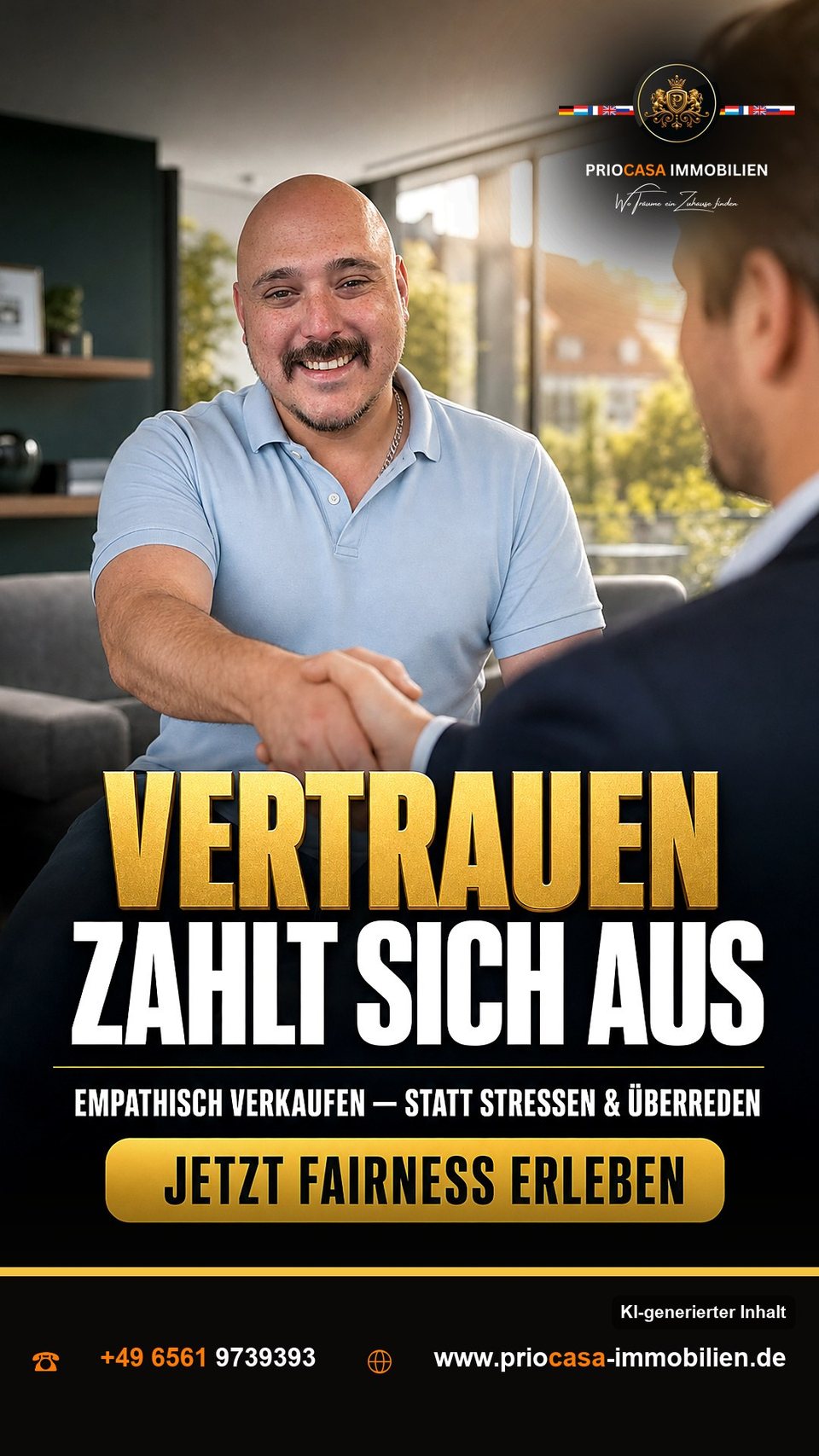 Instagram-Beitrag von PRIOCASA Immobilien vom 25. September 2026: Vertrauen zahlt sich aus 🏡 Werbefotografie wirkt – nicht nur hübsch, sondern emotional…