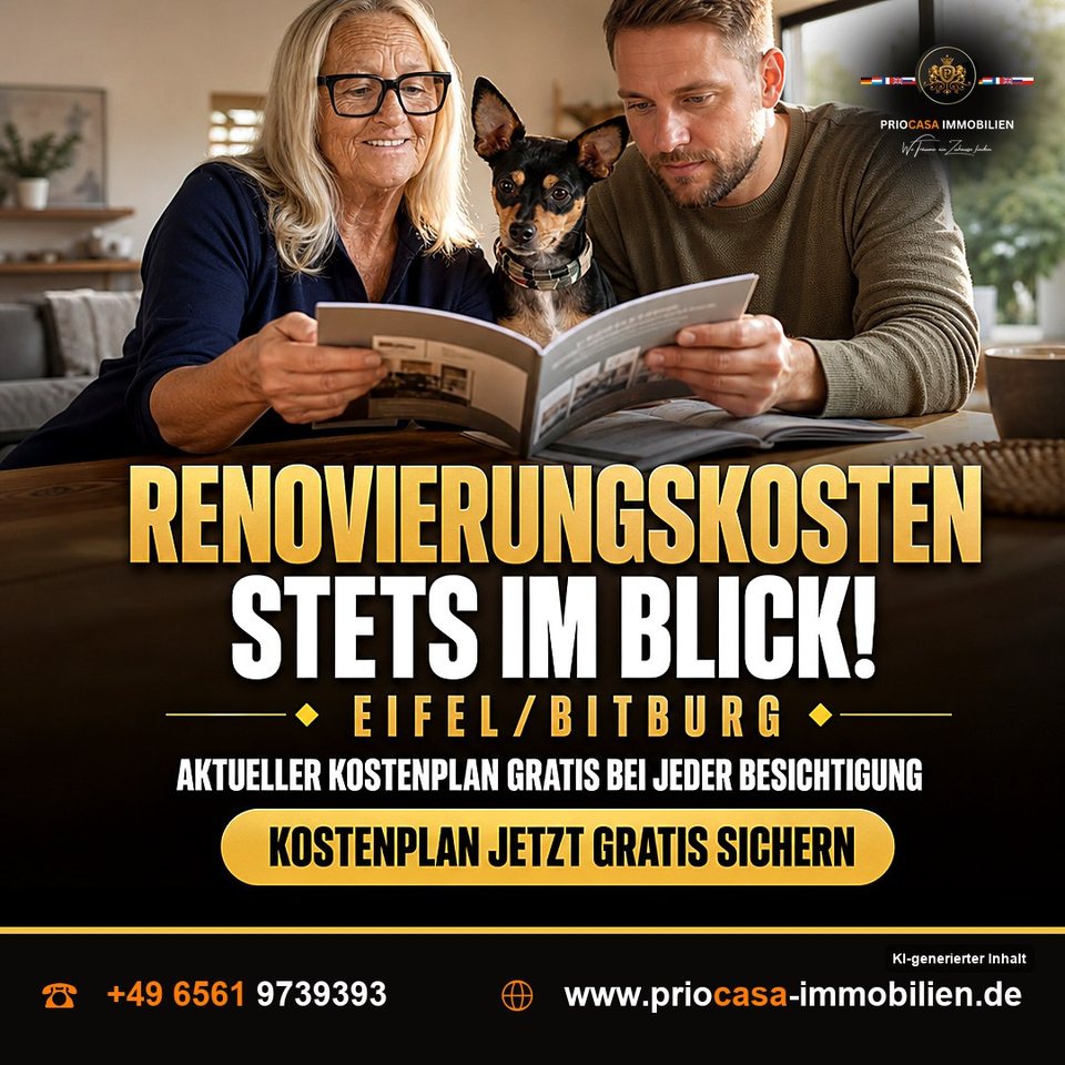 Instagram-Beitrag von PRIOCASA Immobilien vom 30. September 2026: Renovierungskosten stets im Blick! 🏡 Keine Lust auf böse Überraschungen beim Hauskauf? 📍…