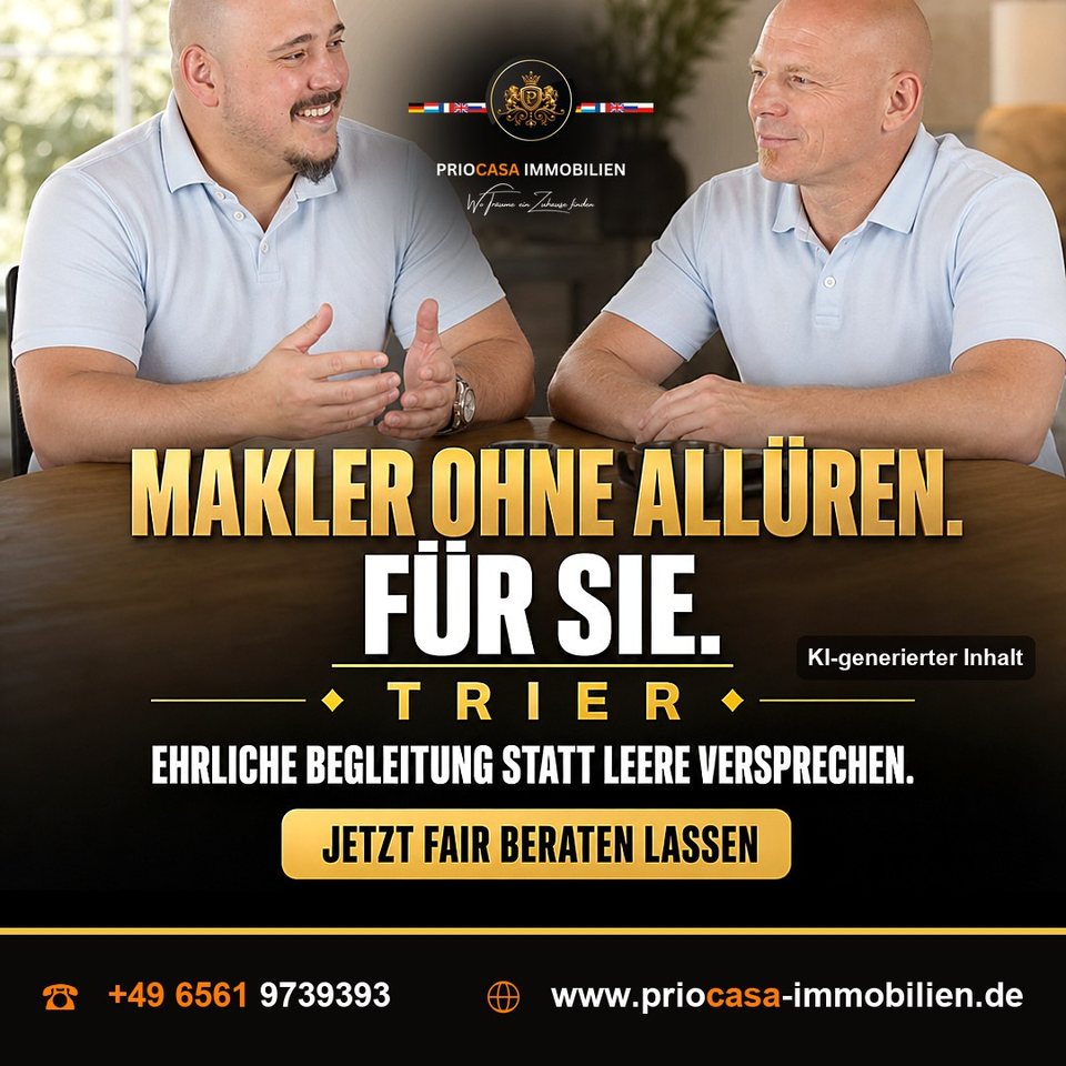 Instagram-Beitrag von PRIOCASA Immobilien vom 3. Oktober 2026: Makler ohne Allüren. Für Sie. 🏡 📍TRIER kennt sie auch: Makler mit glänzenden Versprechen…