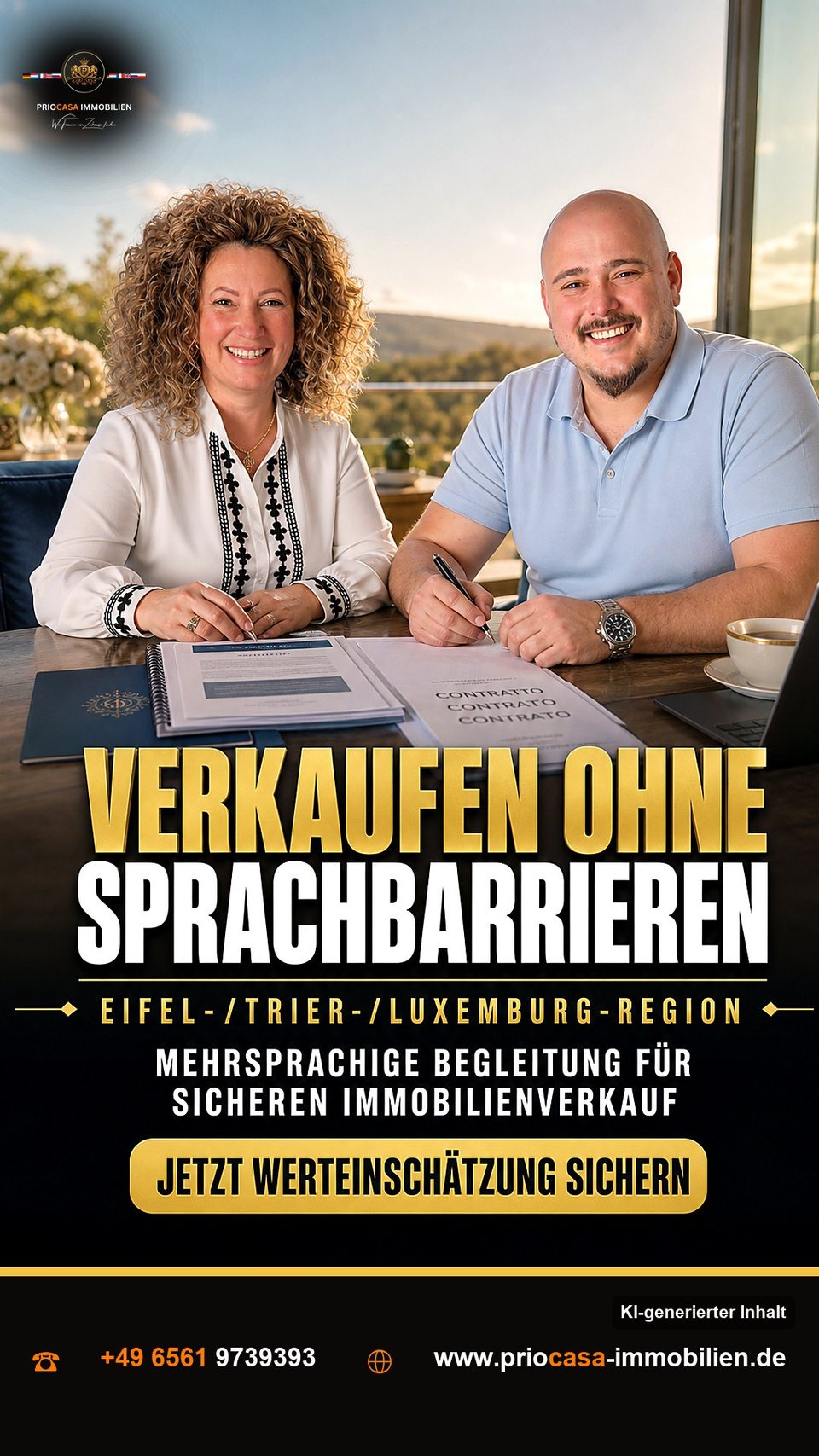 Instagram-Beitrag von PRIOCASA Immobilien vom 5. Oktober 2026: Verkaufen ohne Sprachbarrieren 🏡 Klare Kommunikation ist mehr als nur ein nettes Extra…