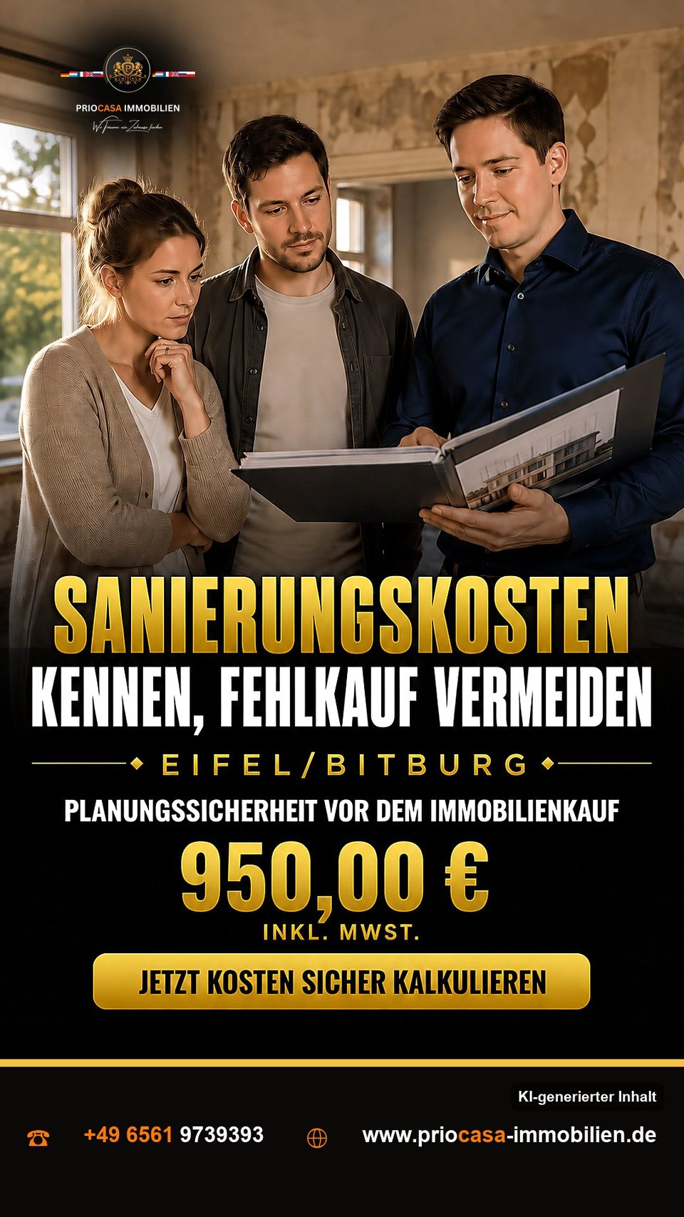 Instagram-Beitrag von PRIOCASA Immobilien vom 7. Oktober 2026: Sanierungskosten im Griff – Fehlkauf? Nicht mit uns! 🏡 Kalkulieren statt hoffen: Wer eine…