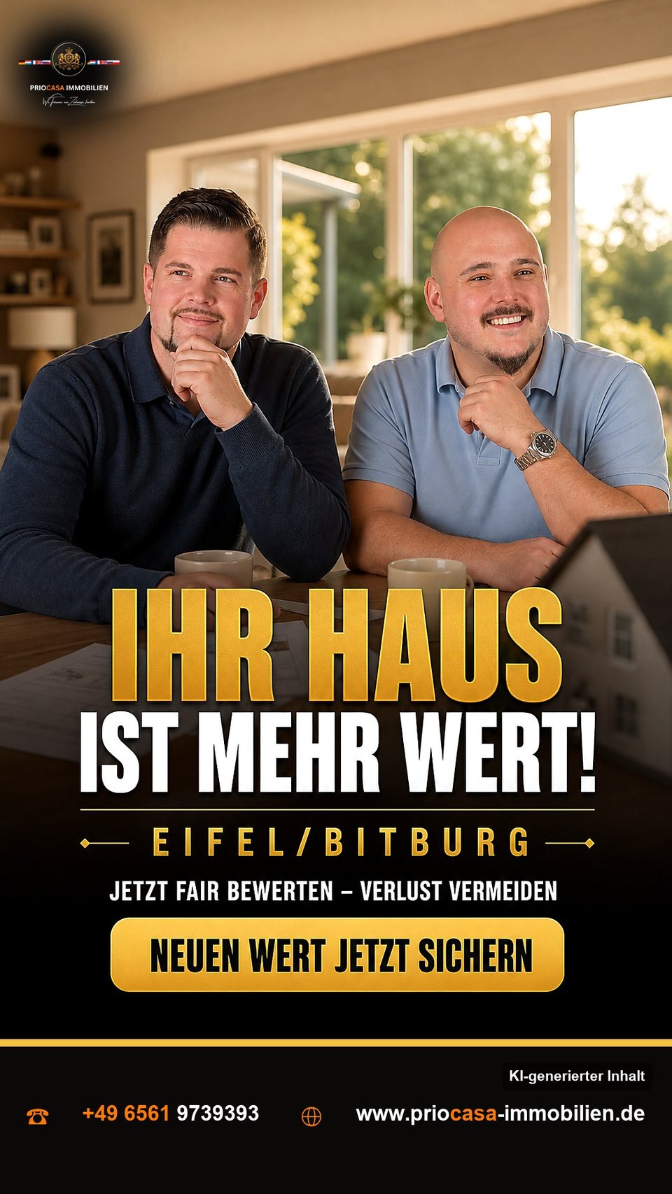 Instagram-Beitrag von PRIOCASA Immobilien vom 9. Oktober 2026: Ihr Haus ist mehr wert! 🏡 Immer wieder werden Immobilien hier zu niedrig bewertet…