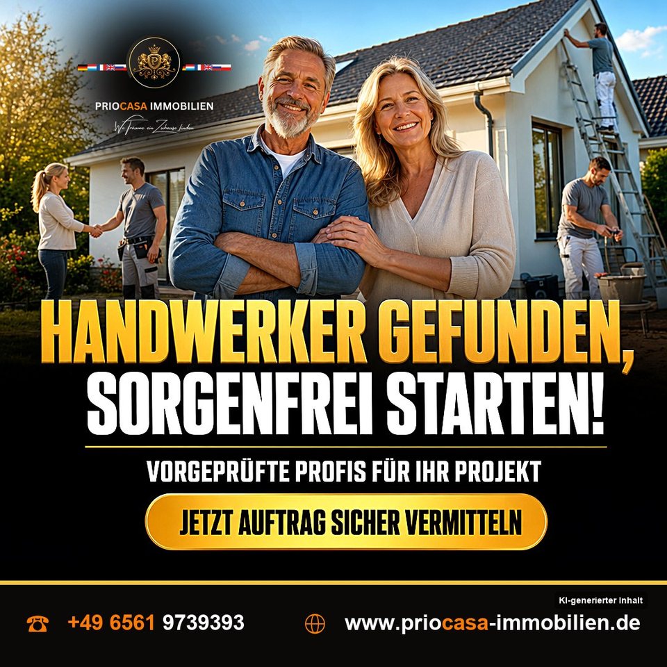 Instagram-Beitrag von PRIOCASA Immobilien vom 11. Oktober 2026: Handwerker gefunden, Sorgenfrei starten! 🏡 📍BITBURG — die Werkzeugkiste blinkt, aber der…