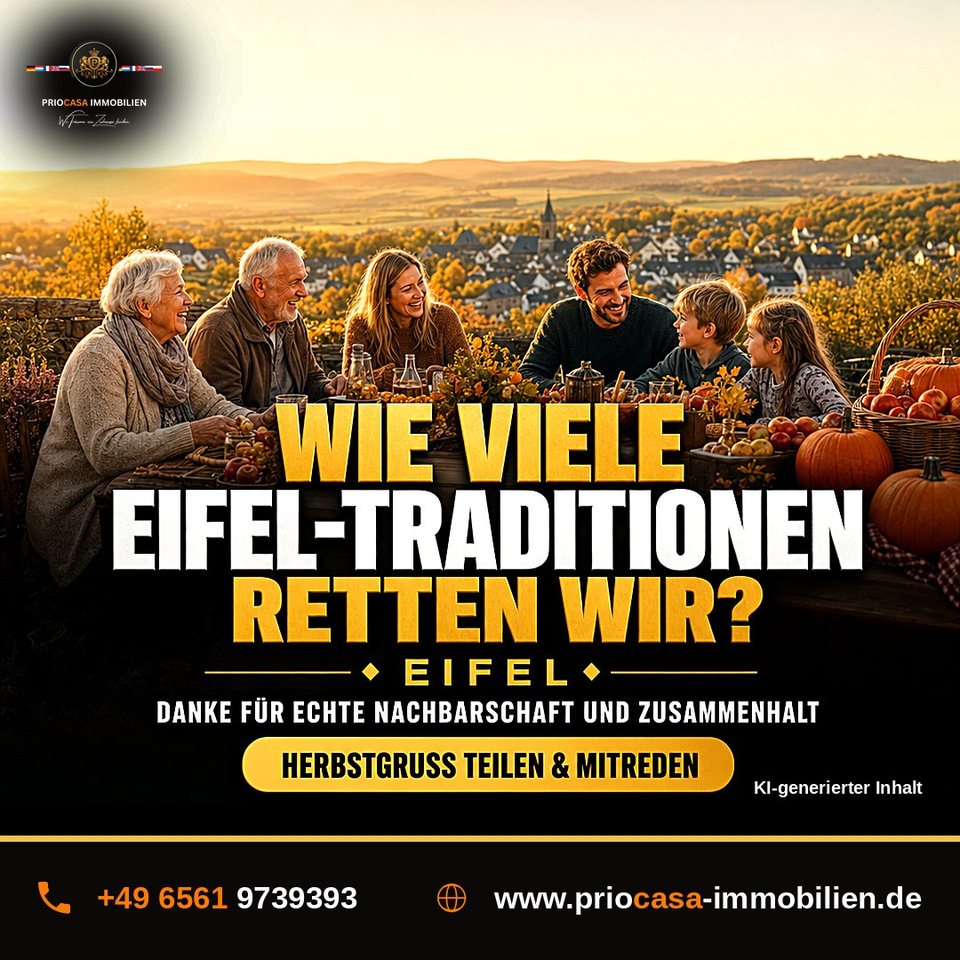 Instagram-Beitrag von PRIOCASA Immobilien vom 4. Oktober 2026: Was verschwindet zuerst: der Dank oder der Brauch? 🍂 In 📍EIFEL feiern heute weniger…