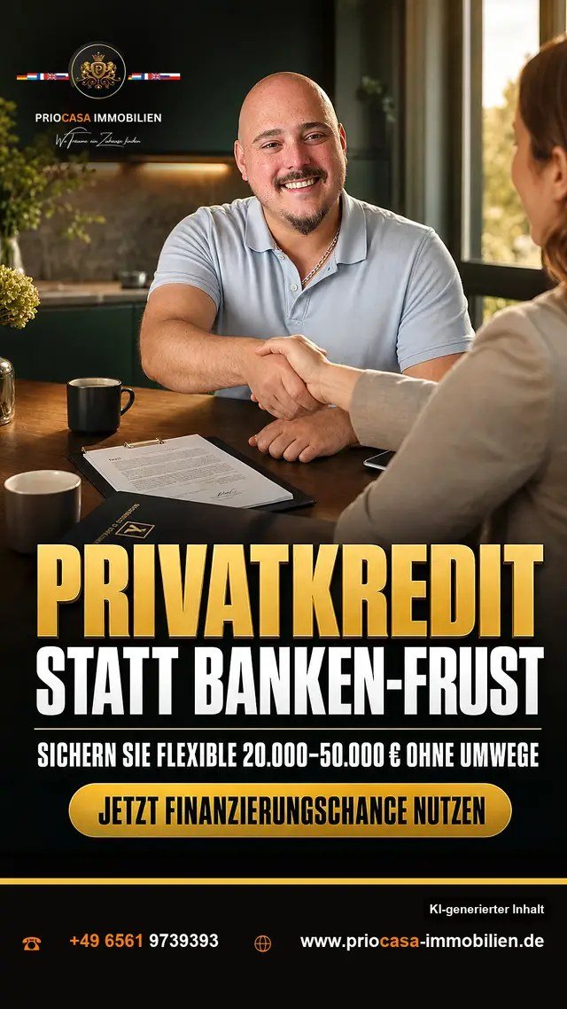 TikTok-Beitrag von PRIOCASA Immobilien vom 25. August 2026: Privatkredit statt Banken-Frust 🏡 Nicht jeder will auf die Bank warten. Private…