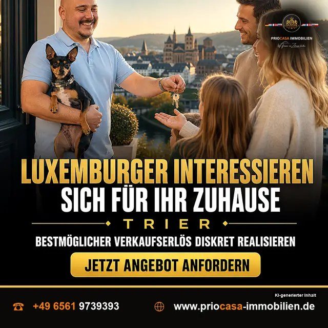 TikTok-Beitrag von PRIOCASA Immobilien vom 9. September 2026: Luxemburger stehen vor Ihrer Tür 🏡 📍TRIER ist gefragt wie selten: PRIOCASA sucht aktuell…